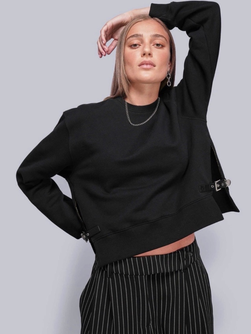 Debbie Harry x Wildfang Sweatshirt Small Black Buckle Waist Cropped Punk